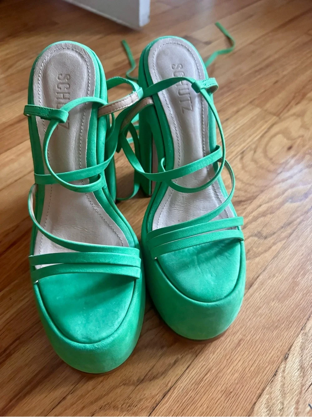 Schutz nubuck platform lace up heels
